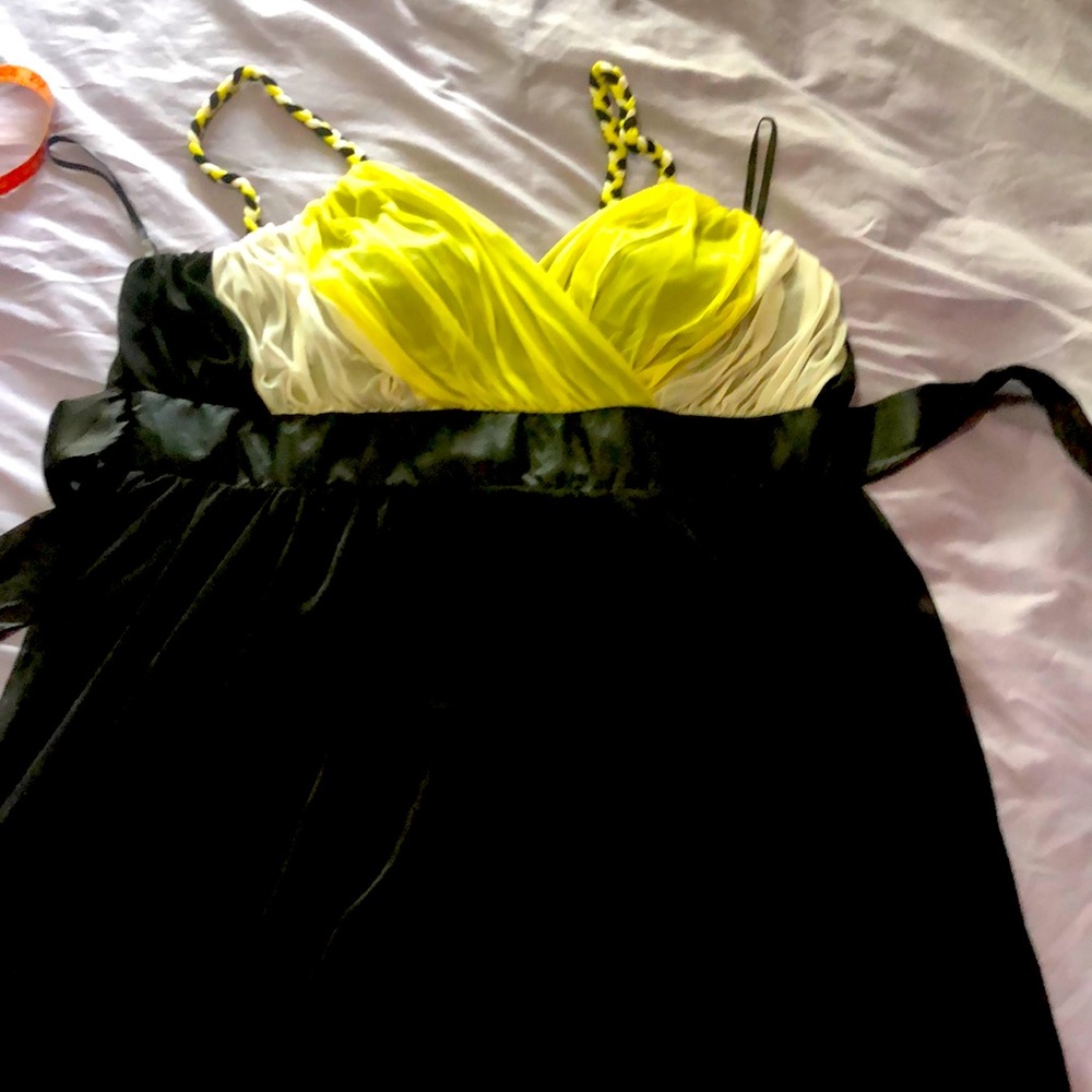 A.P.N.Y II black/ green/white cocktail dress 3X/ ribbon tie/ sheer over skirt